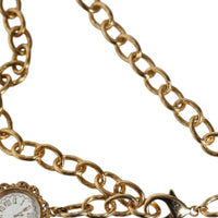 Dolce & Gabbana Gold Chain Brass Crystal Clock Statement Necklace