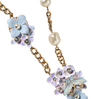 Dolce & Gabbana Gold Chain Brass Floral Layered Crystal Pearl Necklace