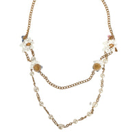 Dolce & Gabbana Gold Chain Brass Floral Layered Crystal Pearl Necklace