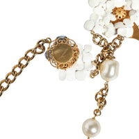 Dolce & Gabbana Gold Chain Brass Floral Layered Crystal Pearl Necklace