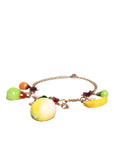 Dolce & Gabbana Gold Brass FRUIT Pendants Flowers Crystal Logo Necklace
