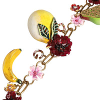 Dolce & Gabbana Gold Brass FRUIT Pendants Flowers Crystal Logo Necklace