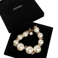 Dolce & Gabbana White Maxi Faux Pearl Beads Crystals Gold Chain Necklace