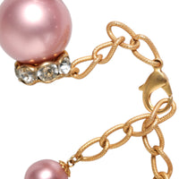 Dolce & Gabbana Pink Maxi Faux Pearl Beads Crystals Gold Chain Necklace