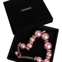 Dolce & Gabbana Pink Maxi Faux Pearl Beads Crystals Gold Chain Necklace