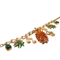 Dolce & Gabbana Gold Tone Brass Chain Pineapple Crystal Musical Necklace