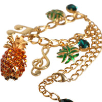 Dolce & Gabbana Gold Tone Brass Chain Pineapple Crystal Musical Necklace