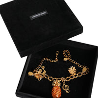 Dolce & Gabbana Gold Tone Brass Chain Pineapple Crystal Musical Necklace