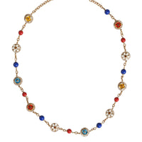 Dolce & Gabbana Gold Tone Brass Chain Floral Crystal Beaded Necklace