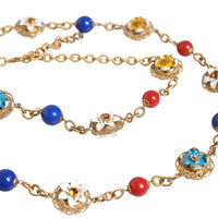 Dolce & Gabbana Gold Tone Brass Chain Floral Crystal Beaded Necklace