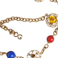 Dolce & Gabbana Gold Tone Brass Chain Floral Crystal Beaded Necklace