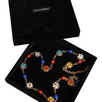 Dolce & Gabbana Gold Tone Brass Chain Floral Crystal Beaded Necklace