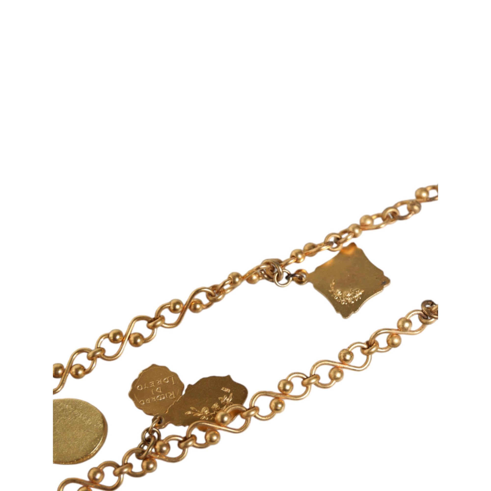 Dolce &amp; Gabbana Gold Tone Brass Chain Religious Cross Pendant Necklace