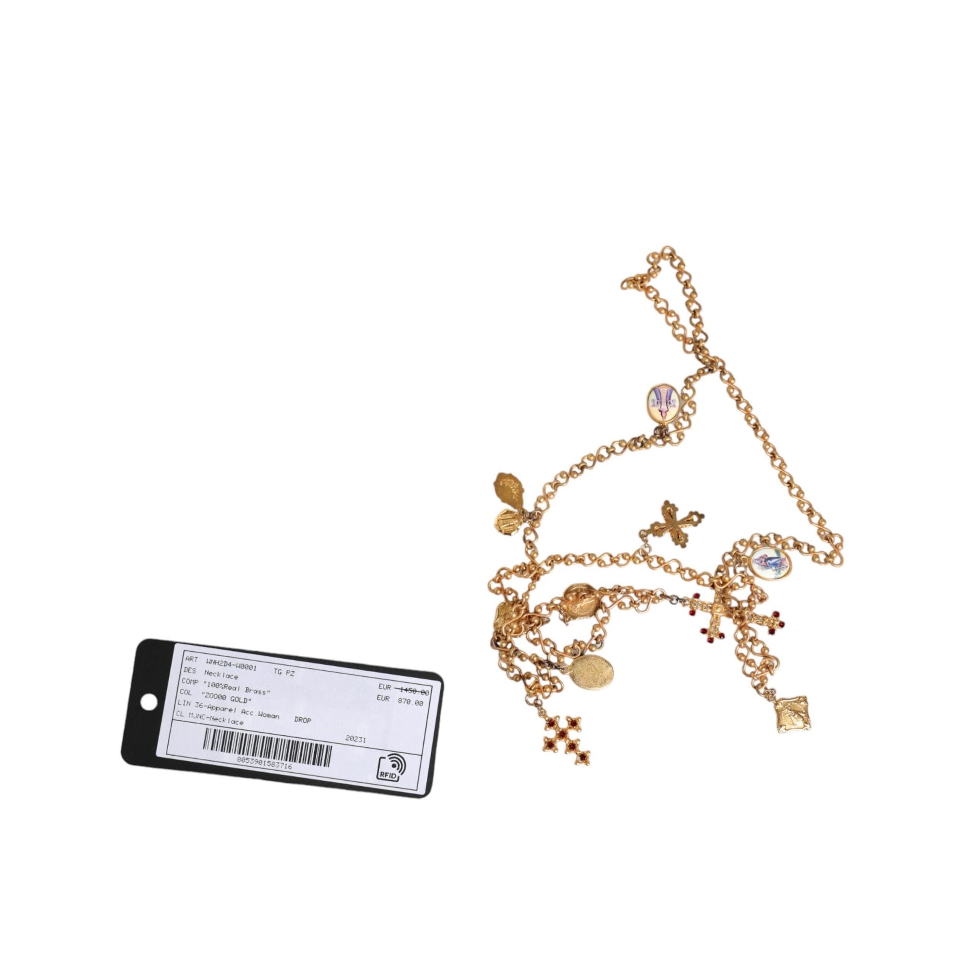 Dolce &amp; Gabbana Gold Tone Brass Chain Religious Cross Pendant Necklace