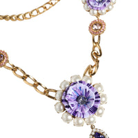 Dolce & Gabbana Gold Tone Floral Crystals Embellished Layered Necklace