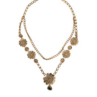 Dolce & Gabbana Gold Tone Floral Crystals Embellished Layered Necklace