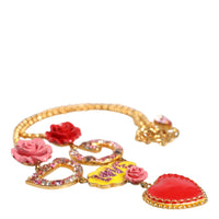 Dolce & Gabbana Gold Chain DG Logo Rose Love Crystal Charm Necklace