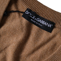 Dolce & Gabbana Brown Cashmere Knit V-neck Pullover Sweater