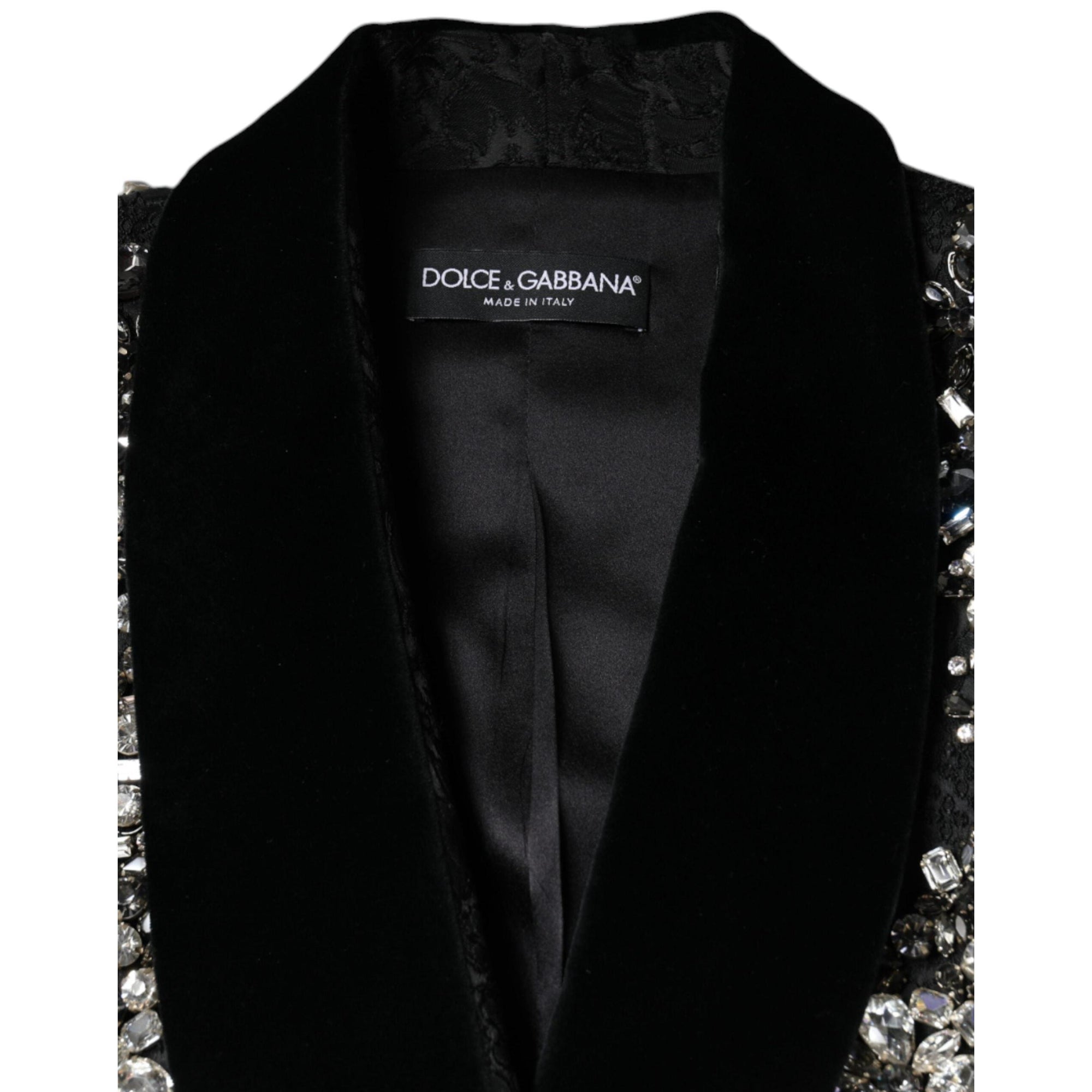 Dolce &amp; Gabbana Black Jacquard Crystal Floral Jacket Blazer