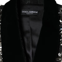 Dolce & Gabbana Black Jacquard Crystal Floral Jacket Blazer