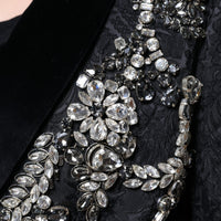 Dolce & Gabbana Black Jacquard Crystal Floral Jacket Blazer