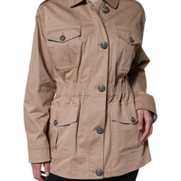 Dolce & Gabbana Beige Cotton Long Sleeve Collared Coat Jacket