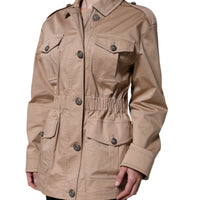 Dolce & Gabbana Beige Cotton Long Sleeve Collared Coat Jacket