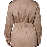 Dolce & Gabbana Beige Cotton Long Sleeve Collared Coat Jacket