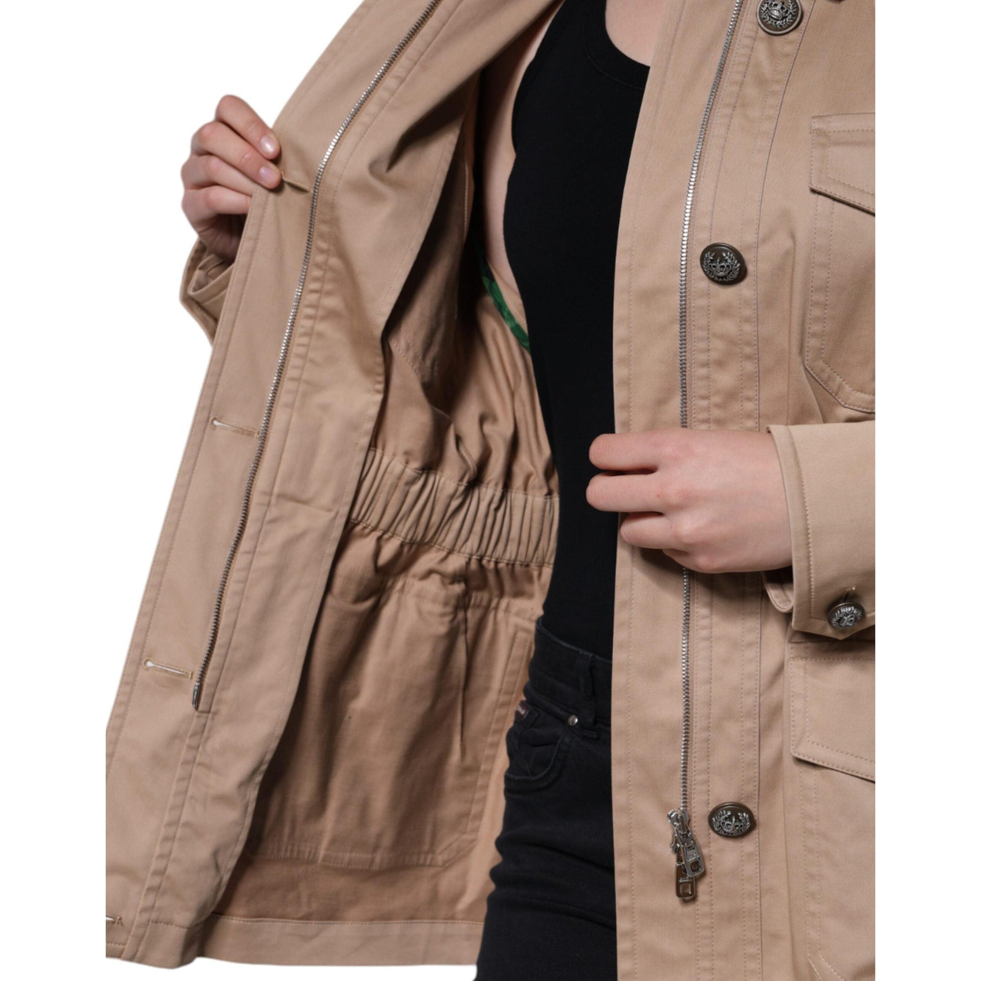 Dolce &amp; Gabbana Beige Cotton Long Sleeve Collared Coat Jacket