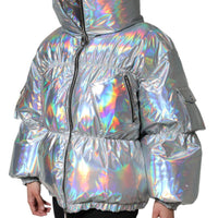 Dolce & Gabbana Silver Iridescent Puffer Full Zip Coat Jacket