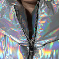 Dolce & Gabbana Silver Iridescent Puffer Full Zip Coat Jacket