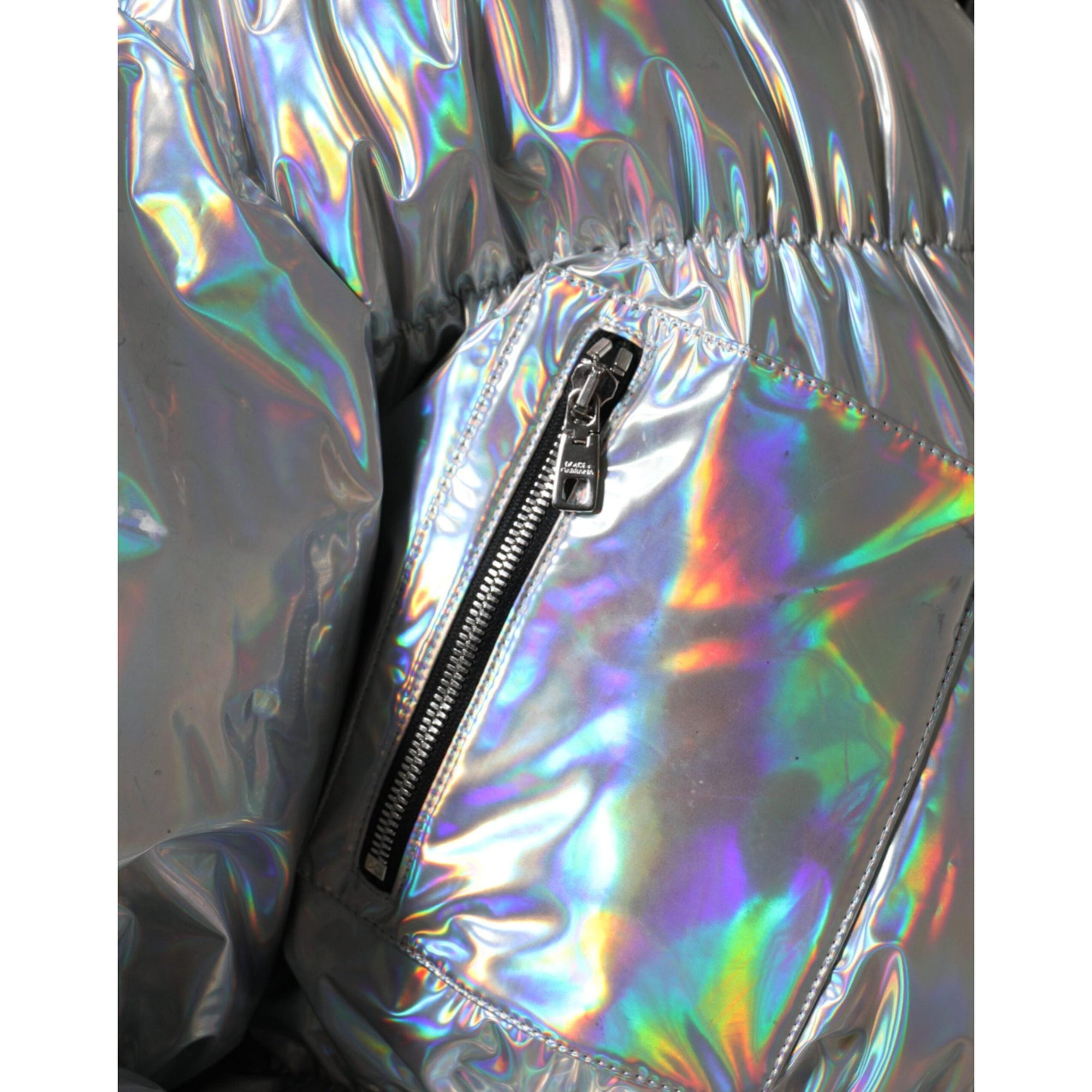 Dolce &amp; Gabbana Silver Iridescent Puffer Full Zip Coat Jacket