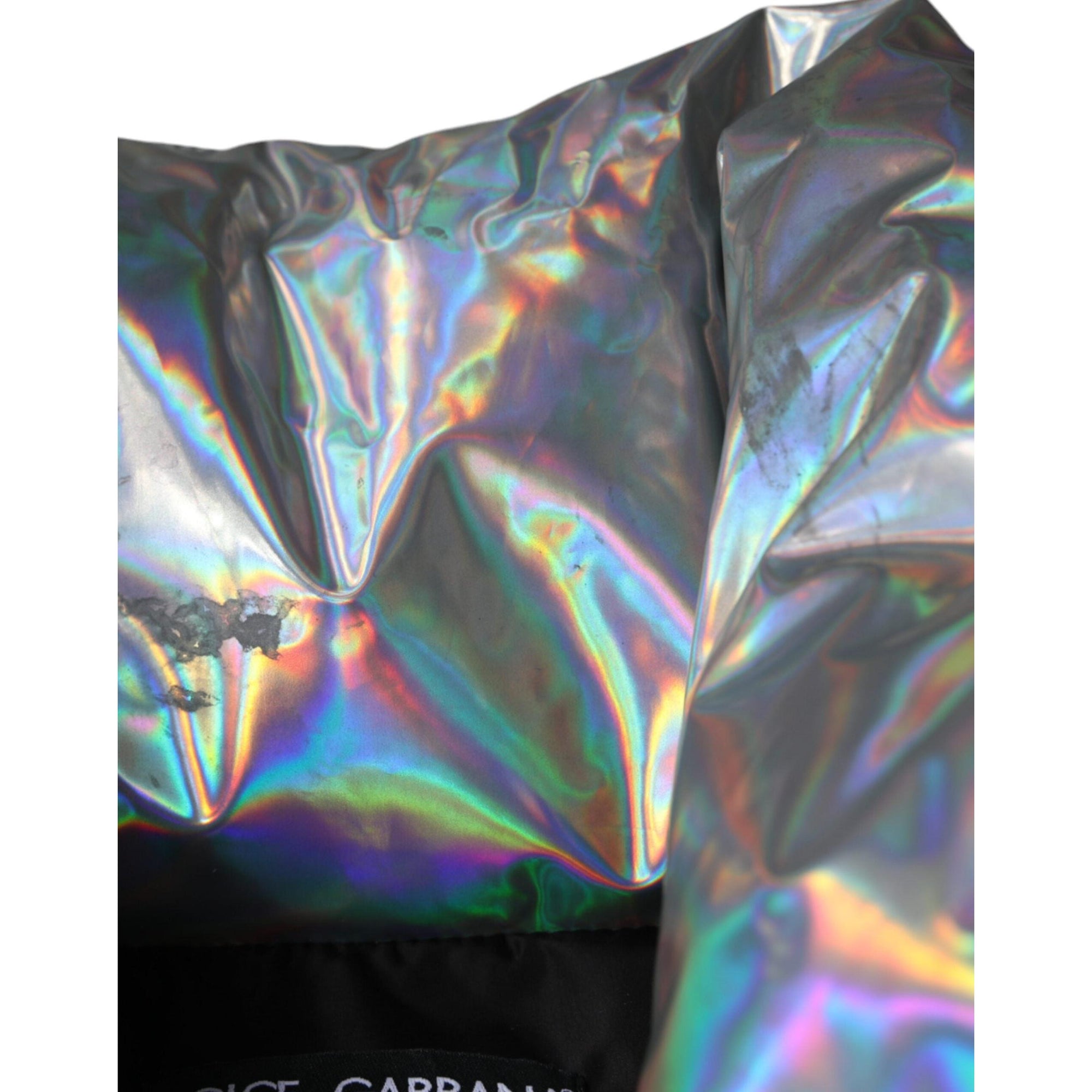 Dolce &amp; Gabbana Silver Iridescent Puffer Full Zip Coat Jacket