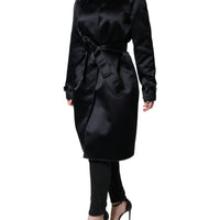 Dolce & Gabbana Black Polyester Organza Belted Coat Jacket