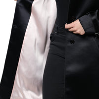 Dolce & Gabbana Black Polyester Organza Belted Coat Jacket