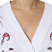 Dolce & Gabbana White Viscose Floral Cut Out Cardigan Sweater