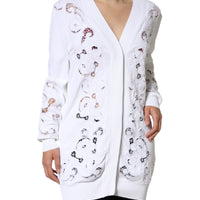 Dolce & Gabbana White Viscose Floral Cut Out Cardigan Sweater