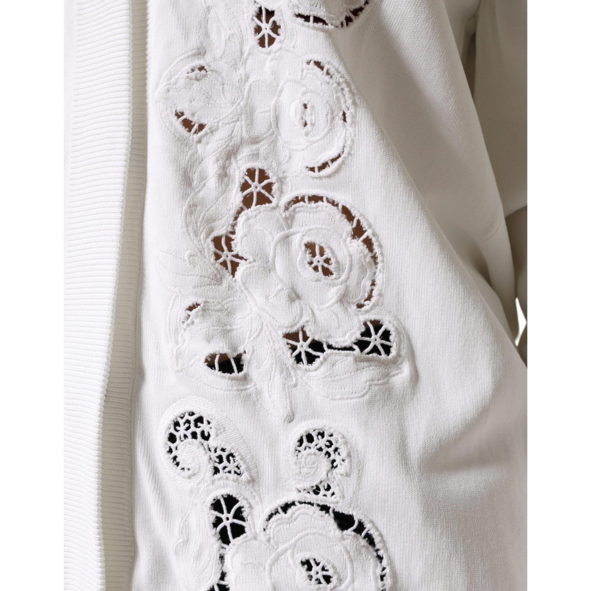 Dolce &amp; Gabbana White Viscose Floral Cut Out Cardigan Sweater