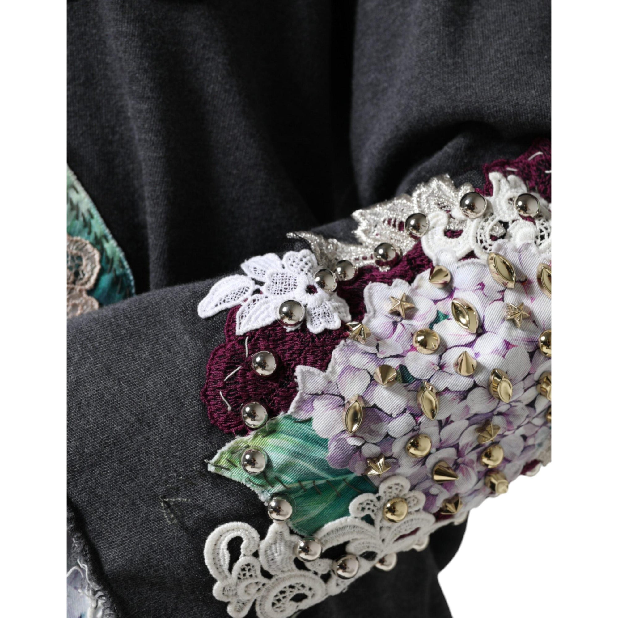 Dolce &amp; Gabbana Gray Hydrangea CollegeStudded Floral Sweater