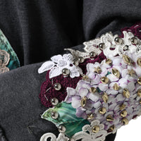 Dolce & Gabbana Gray Hydrangea CollegeStudded Floral Sweater