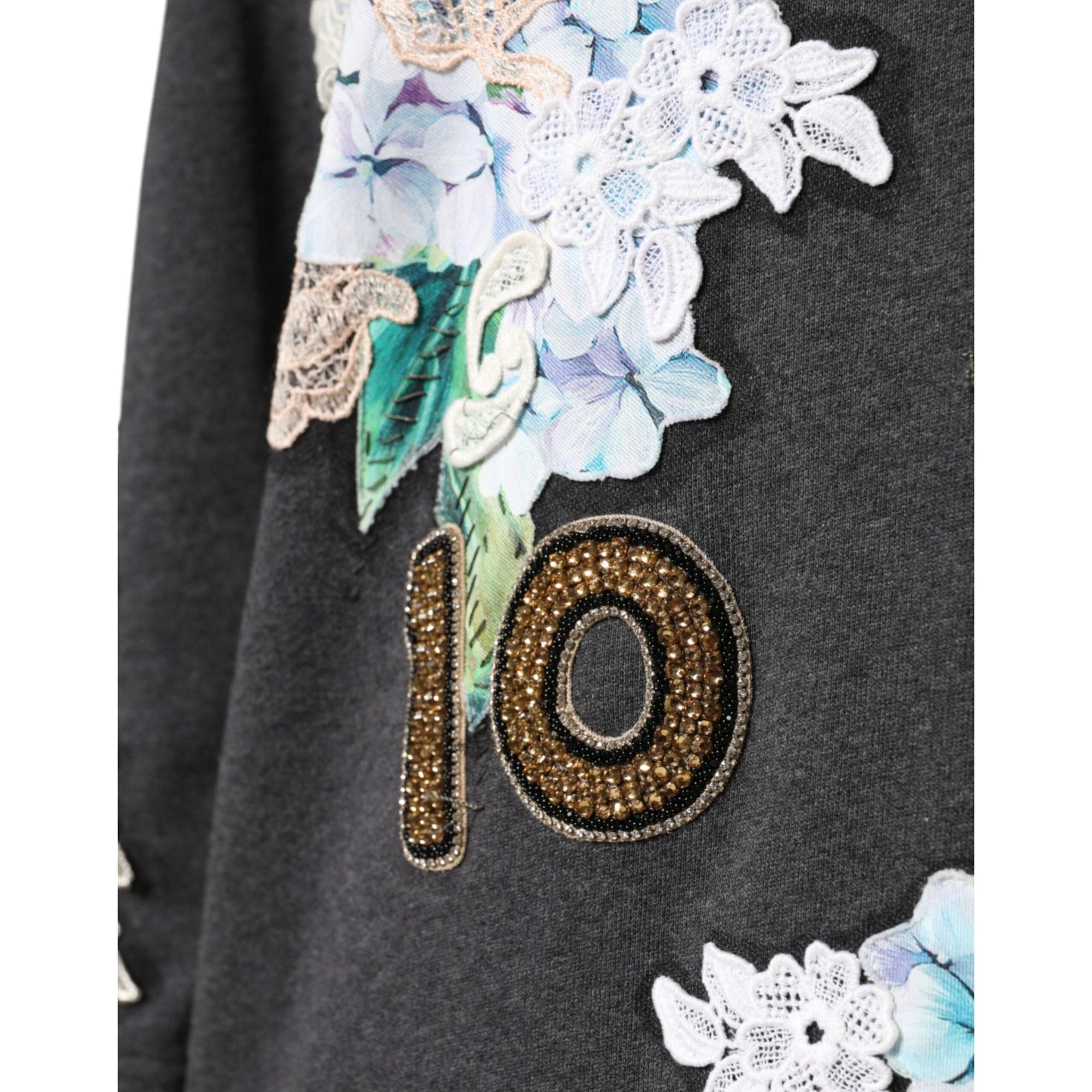 Dolce &amp; Gabbana Gray Hydrangea CollegeStudded Floral Sweater