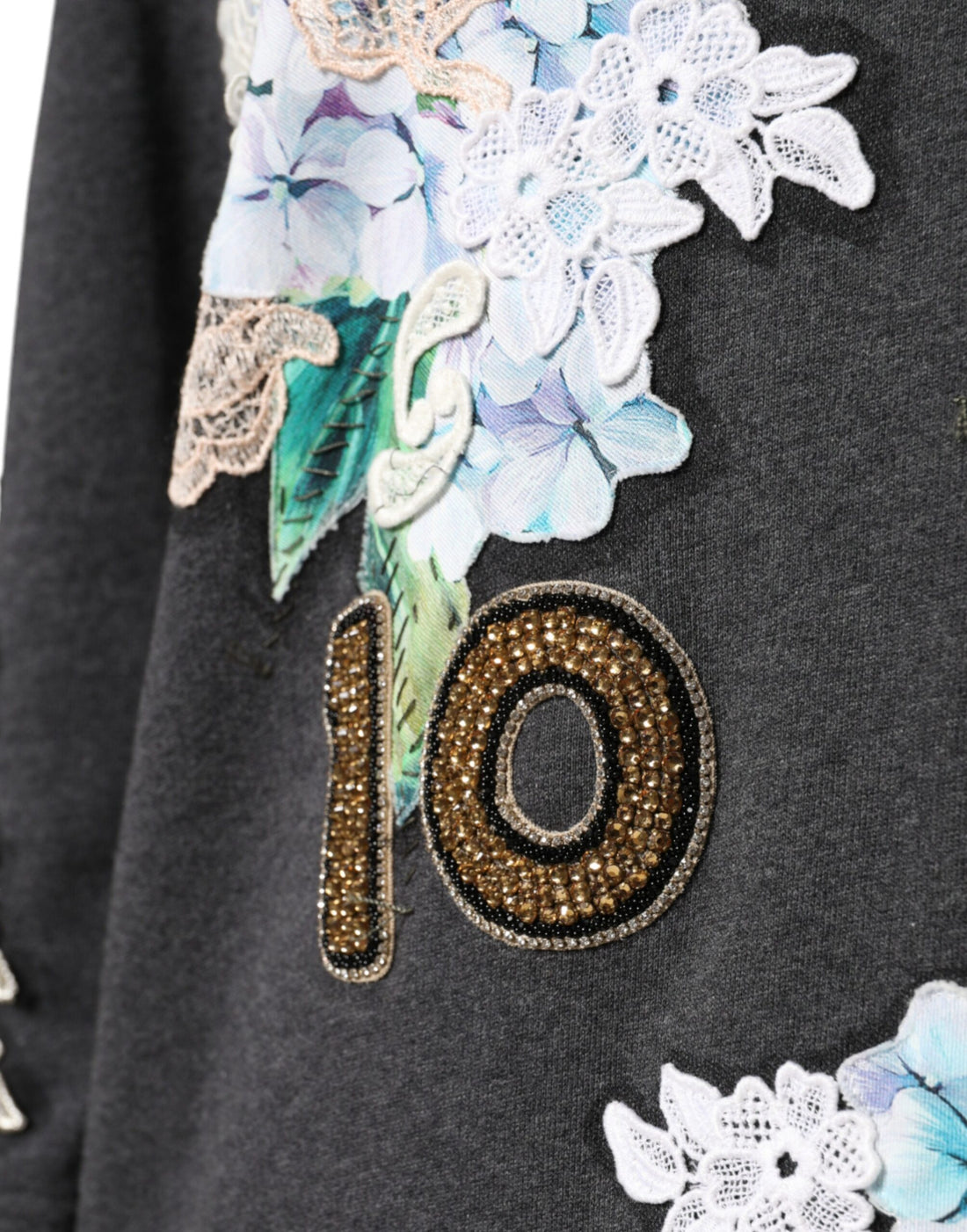 Dolce & Gabbana Gray Hydrangea CollegeStudded Floral Sweater