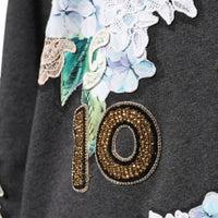 Dolce & Gabbana Gray Hydrangea CollegeStudded Floral Sweater