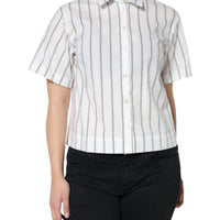 Dolce & Gabbana White Striped Collared Short Sleeve Polo Top