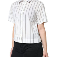 Dolce & Gabbana White Striped Collared Short Sleeve Polo Top