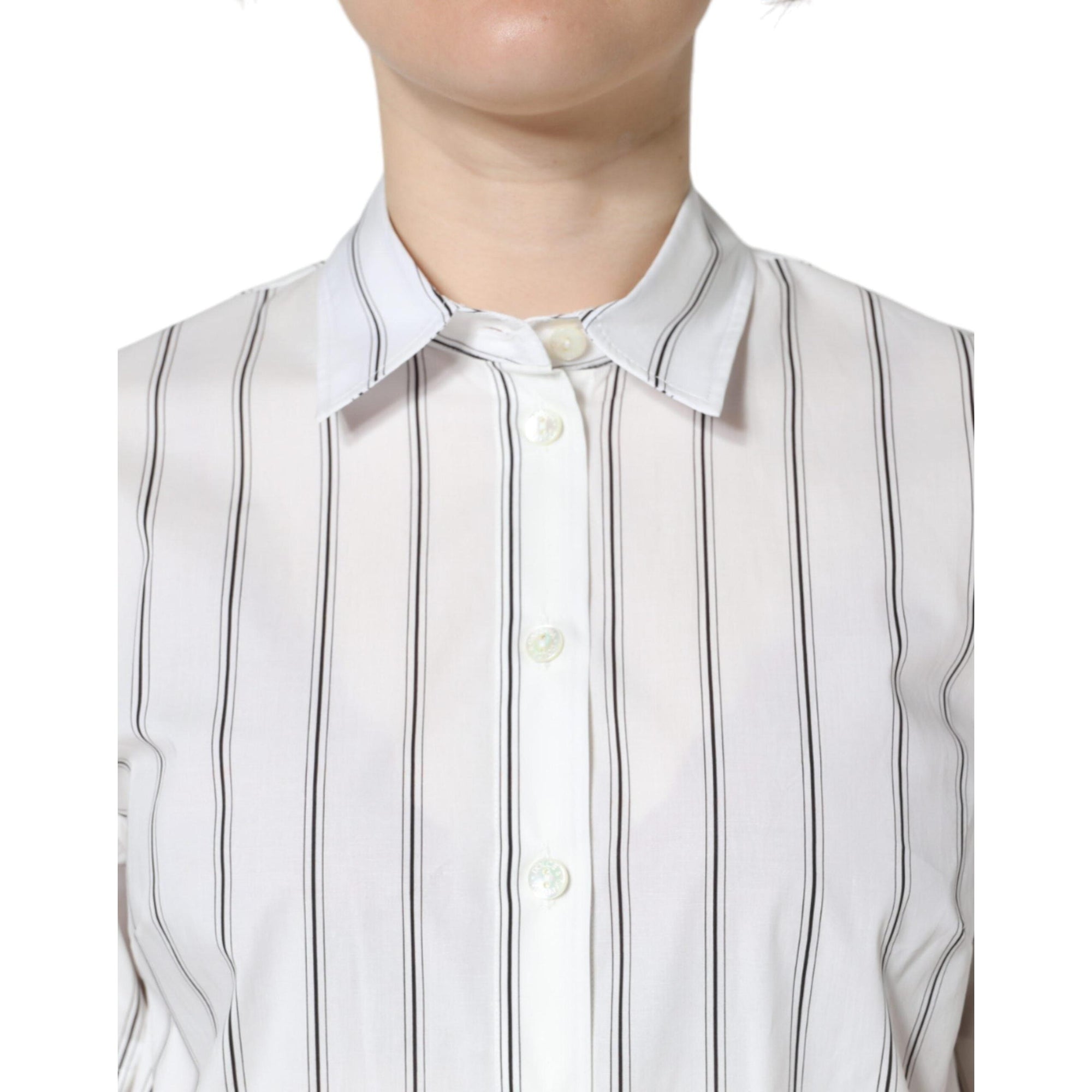 Dolce &amp; Gabbana White Striped Collared Short Sleeve Polo Top