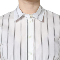 Dolce & Gabbana White Striped Collared Short Sleeve Polo Top