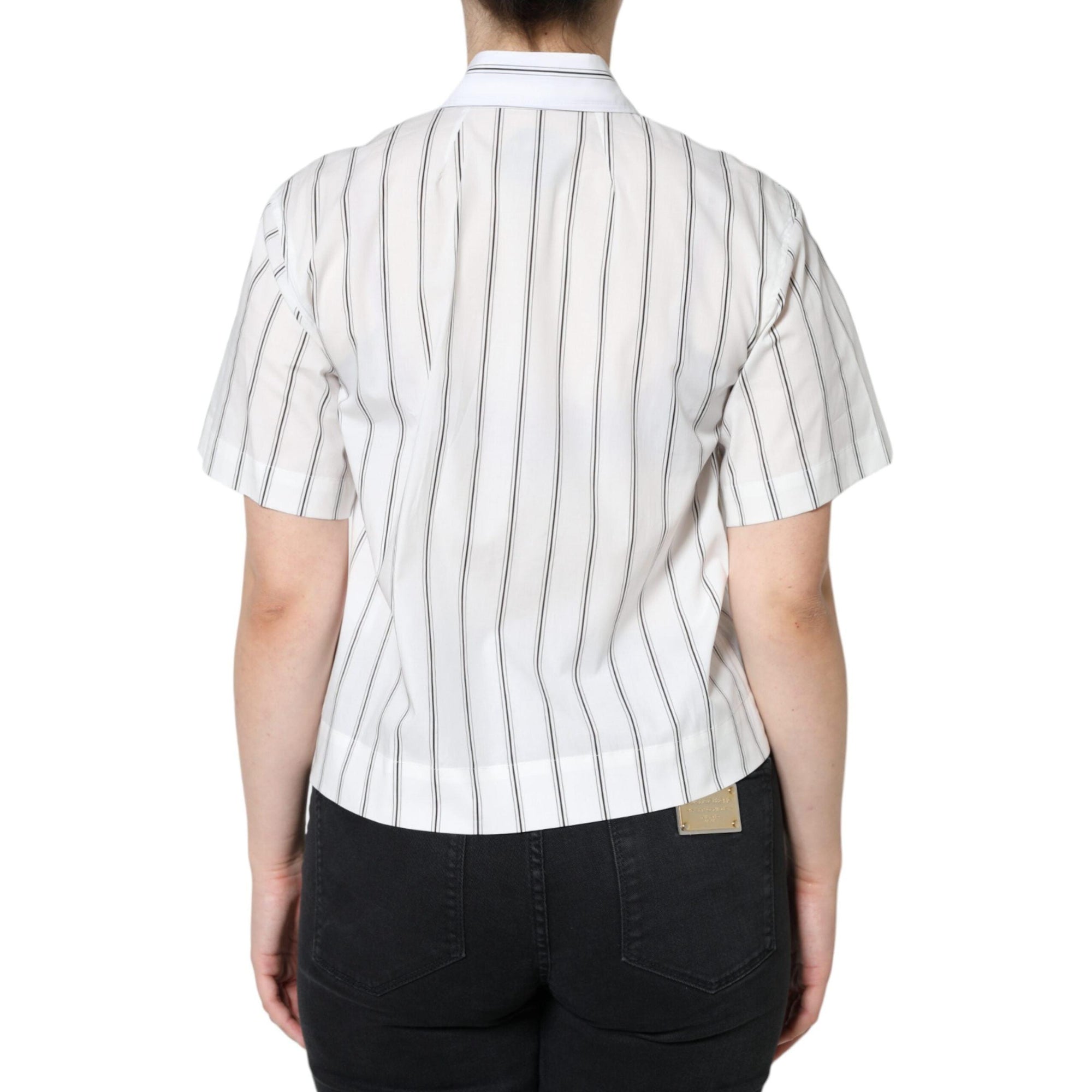 Dolce &amp; Gabbana White Striped Collared Short Sleeve Polo Top
