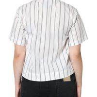 Dolce & Gabbana White Striped Collared Short Sleeve Polo Top