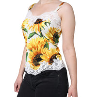 Dolce & Gabbana White Silk Sunflower Lace Sleeveless Tank Top